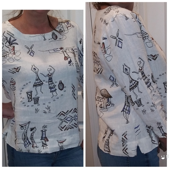 Hot Cotton Tops - SALE HOT COTTON 100% LINEN AZTEC TOP